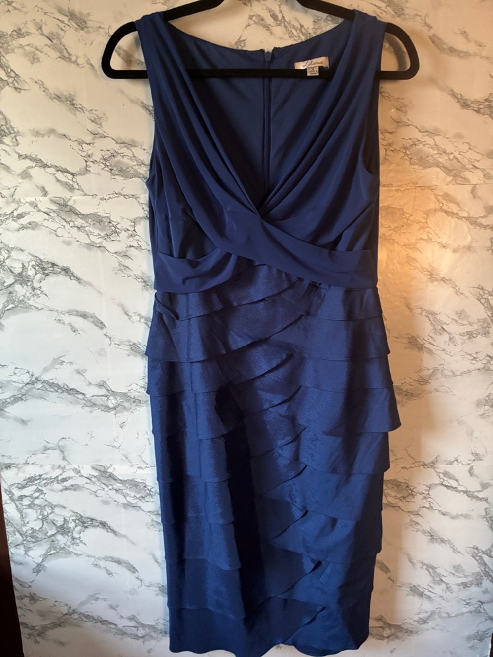 Liliana 6 Royal Blue Sleeveless V-Neck Tiered Ruffle Midi Dress
